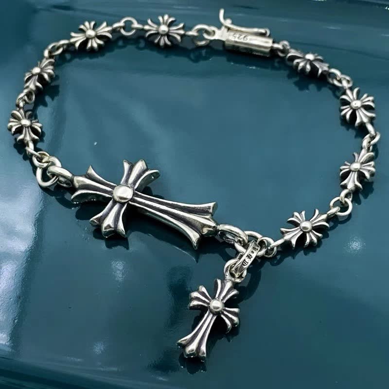 Chrome Hearts Silver Cross Charm Bracelet